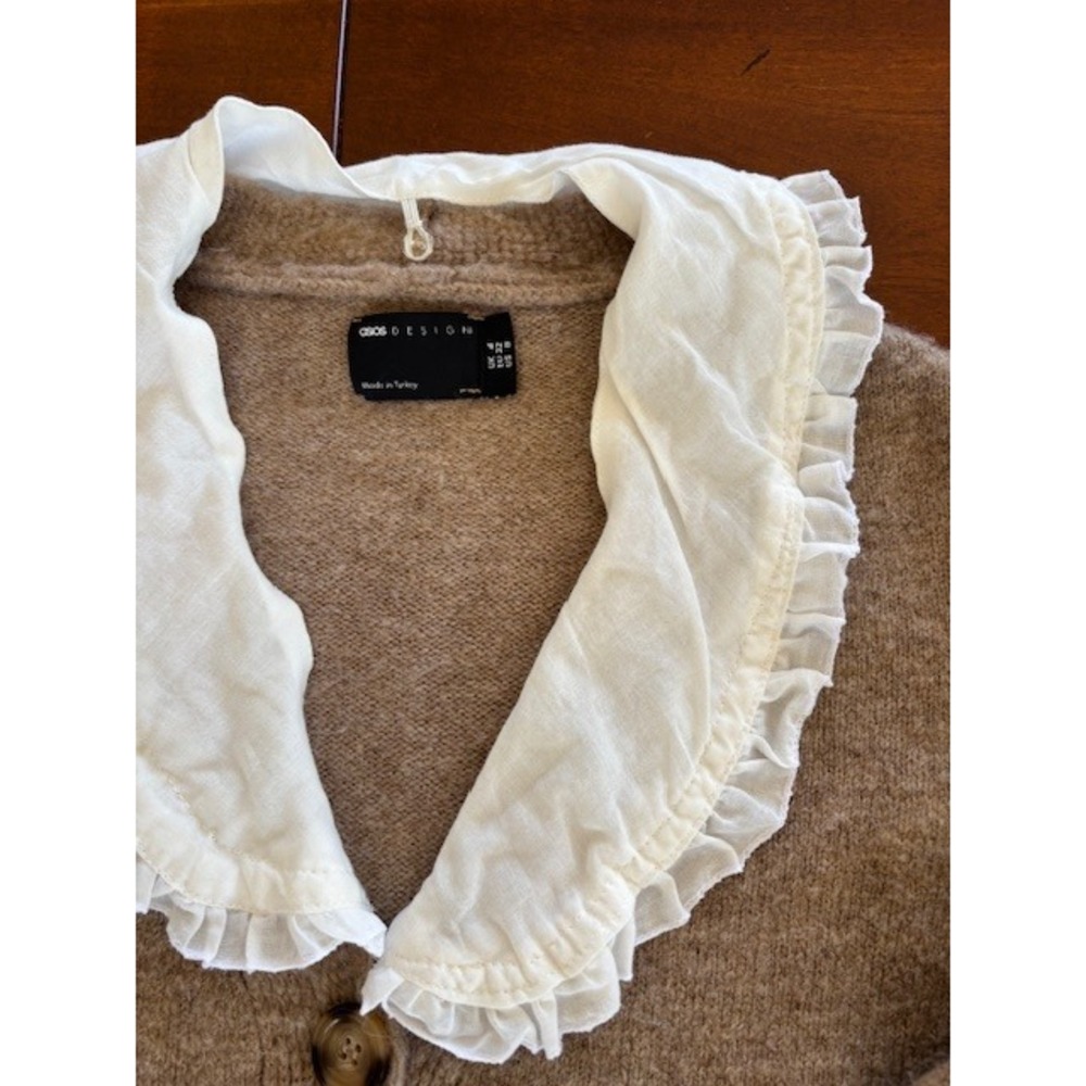 ASOS DESIGN Womens Brown Knit Cardigan Ruffle Collar‎ Sweater Oversized XS - Picture 7 of 15